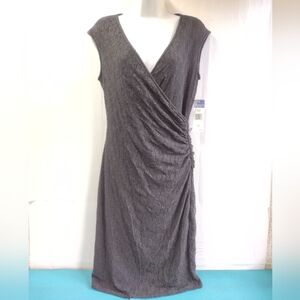 New Chaps Women's Black Lace Overlay Ruched Fitted Dress Size 12